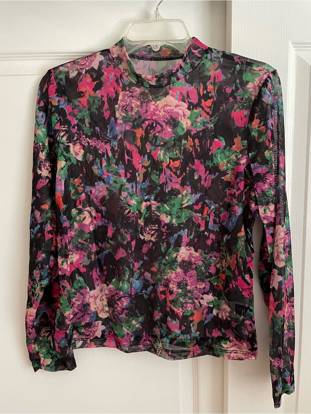 NWT floral mesh long sleeve top women’s Asian sizing XL